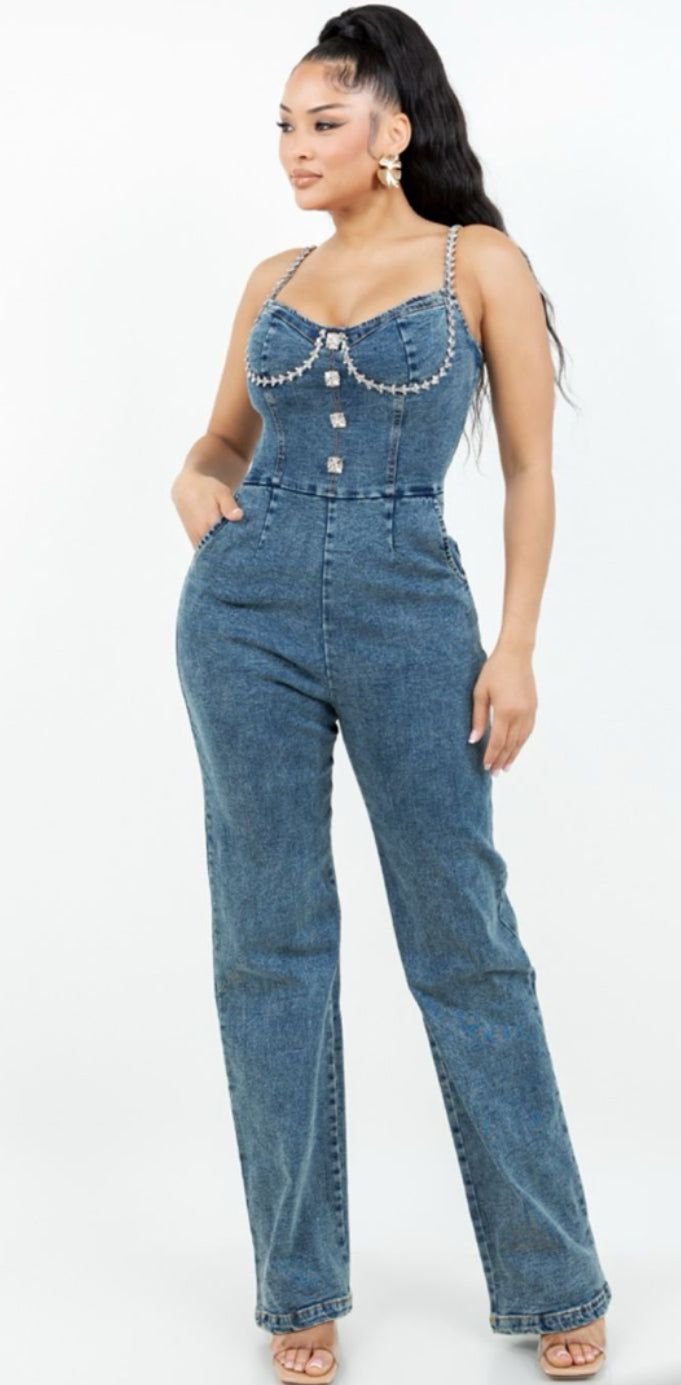 Denim and diamond jumpsuit