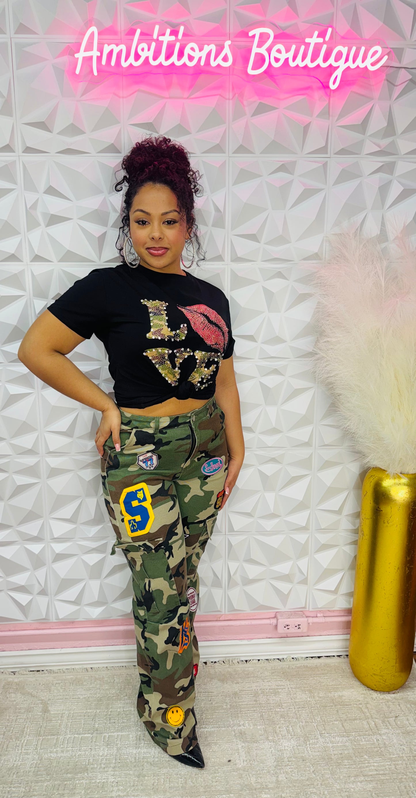 Patches and camo cargo pants