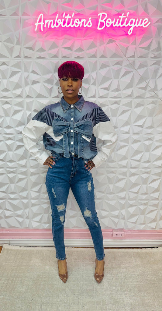 Denim bow top