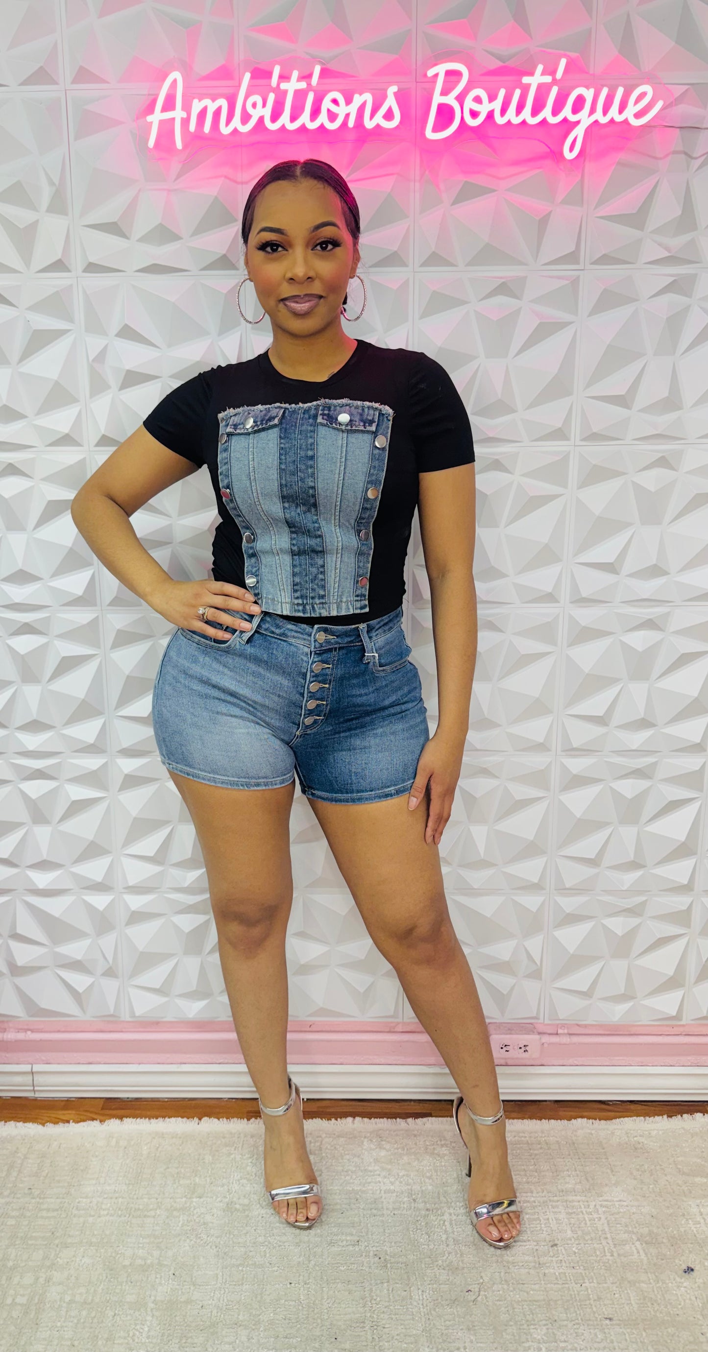 Two tone Jean shorts