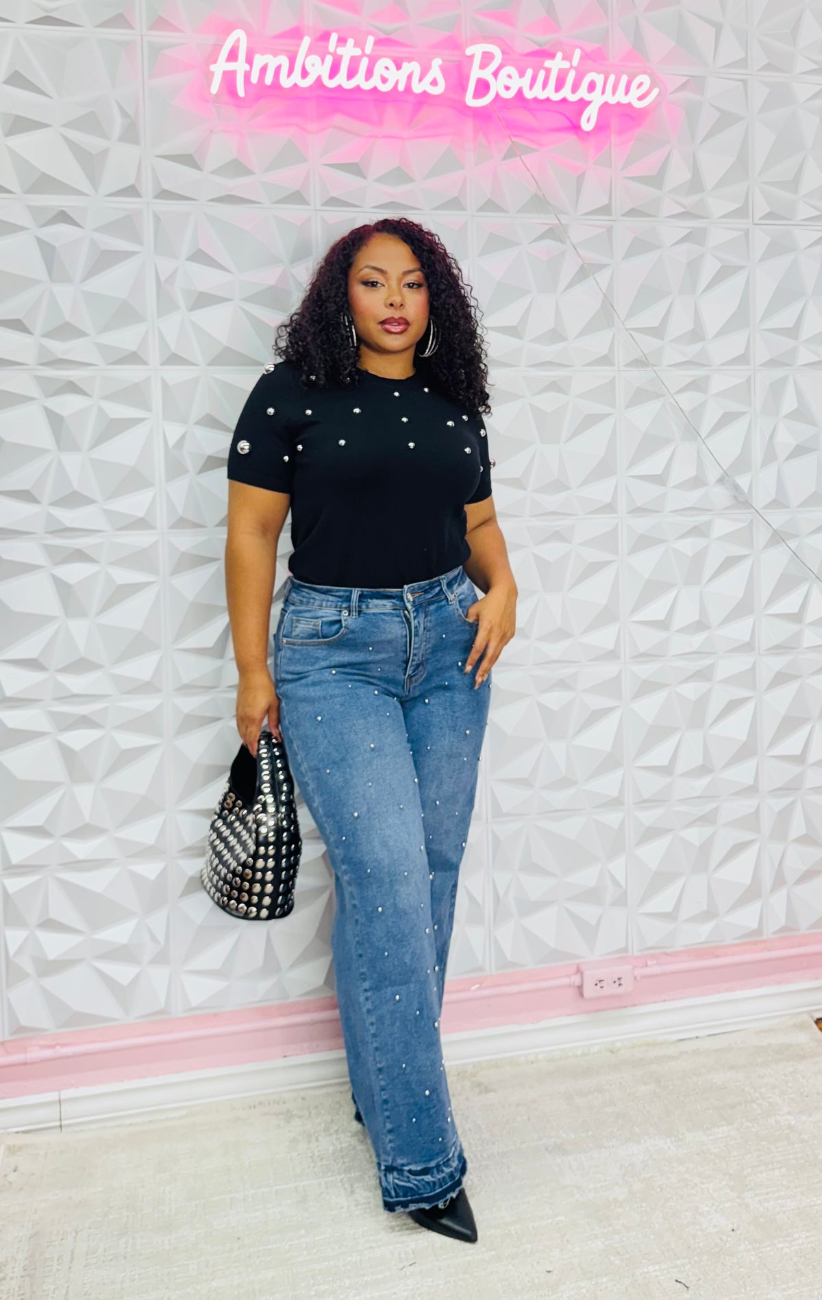 Silver studded knit top