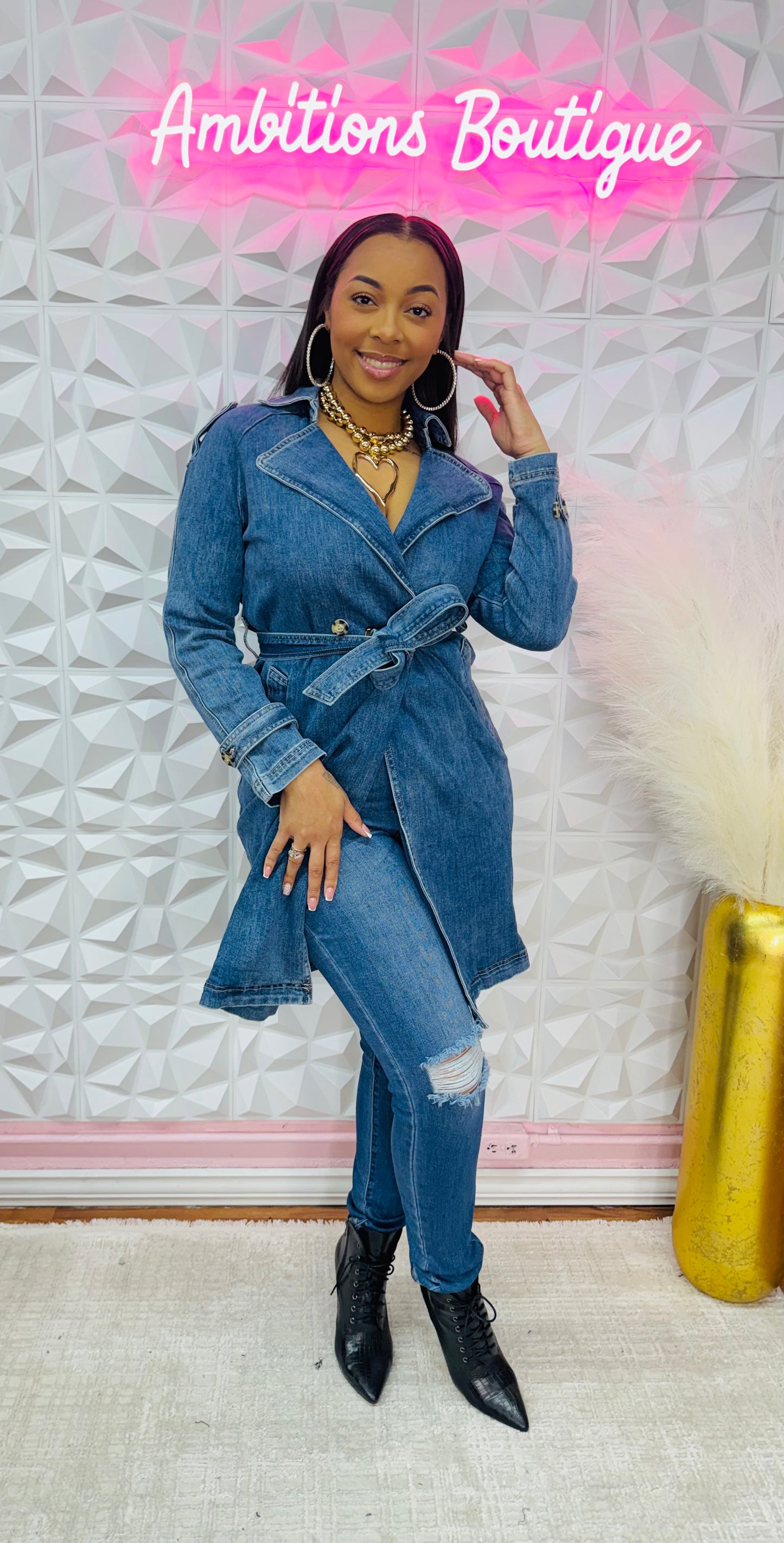 Denim trench jacket