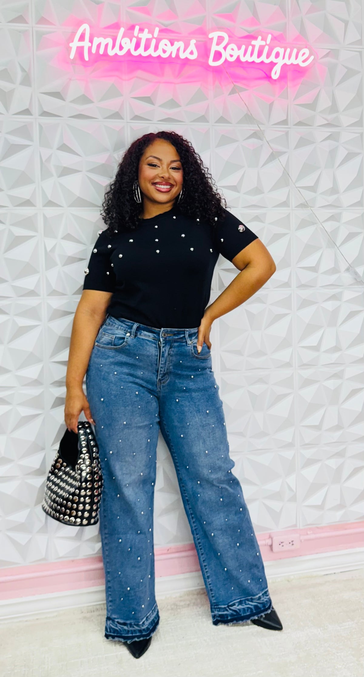 Silver studded knit top