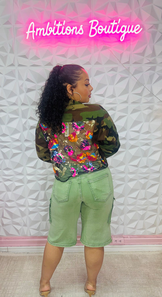 Camo and sequins jacket