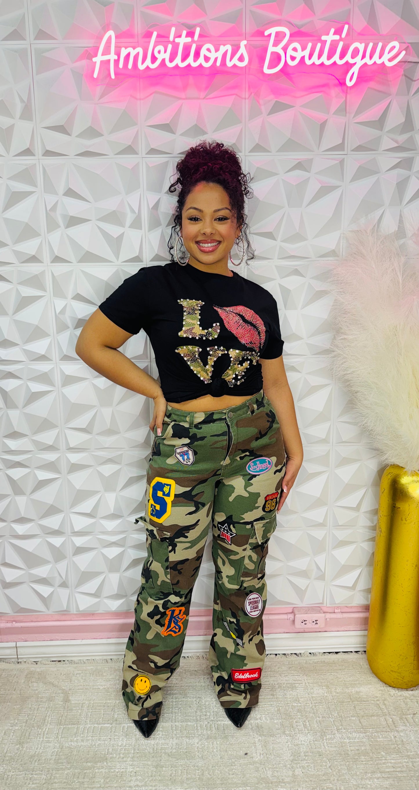 Patches and camo cargo pants