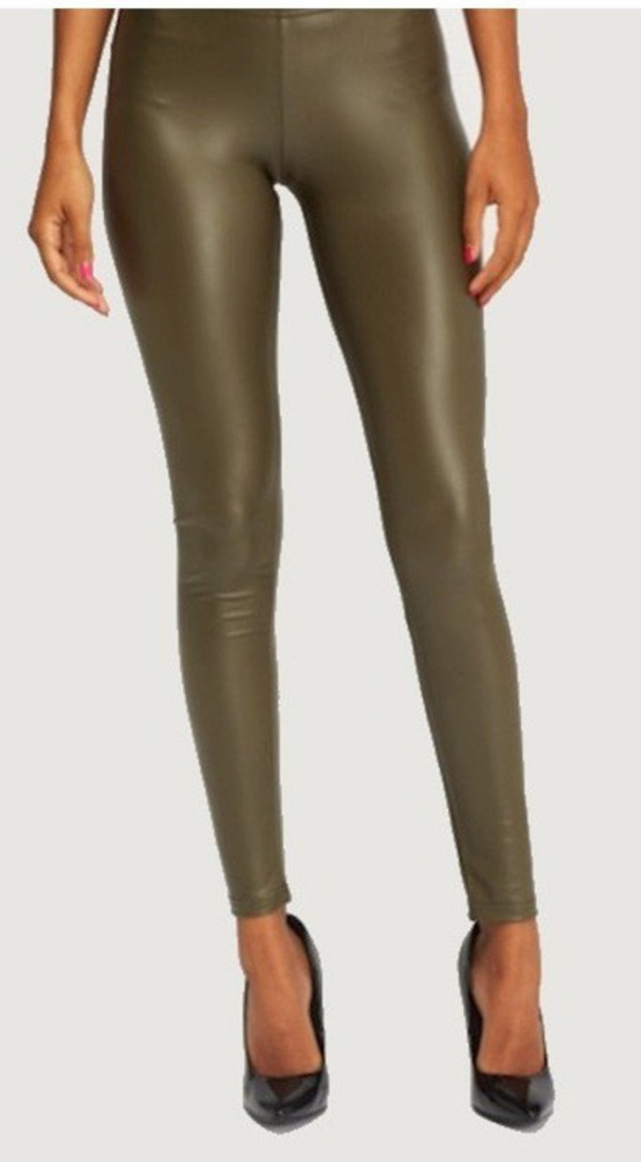 Olive faux leather leggings hey