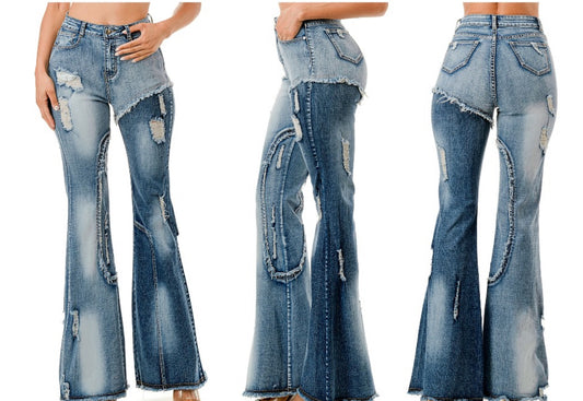 Two tone denim jeans