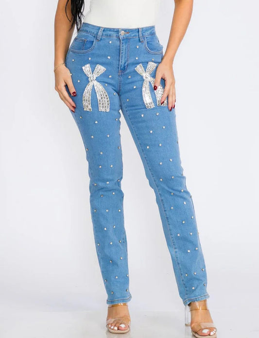 Bling bow denim