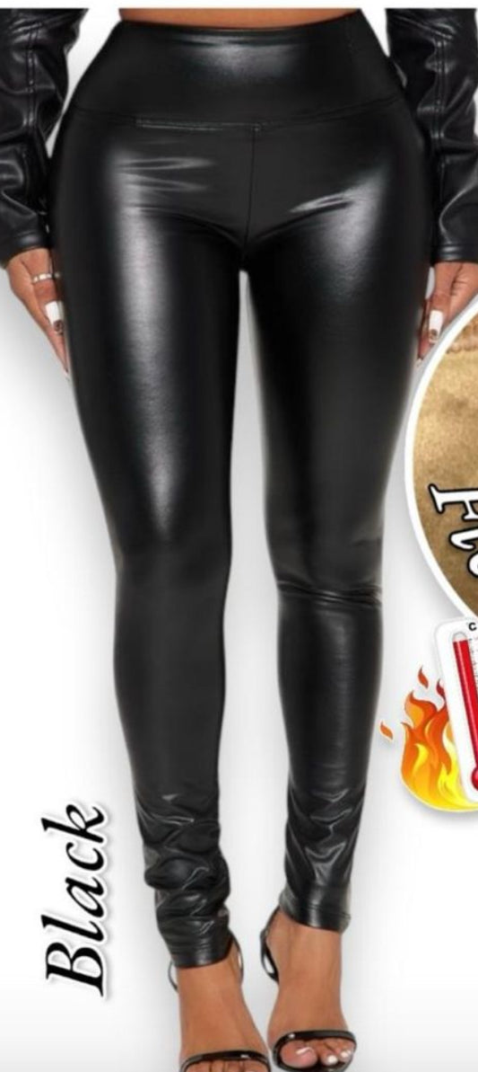 Tucked faux leather leggings