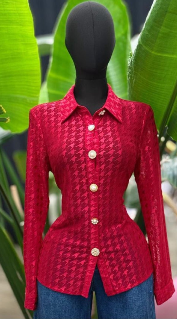 Ruby red button up