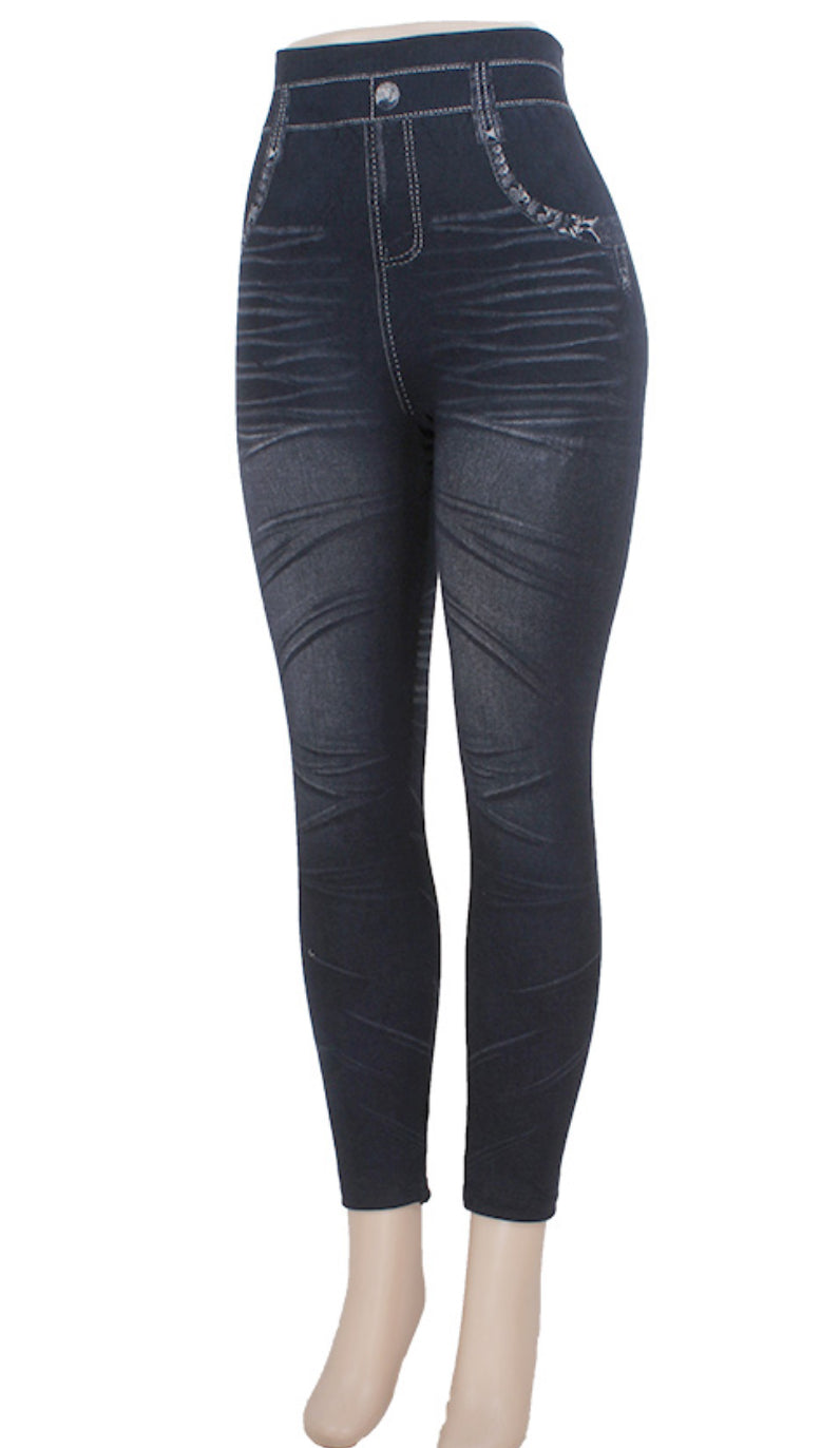 Dark blue jean leggings 817