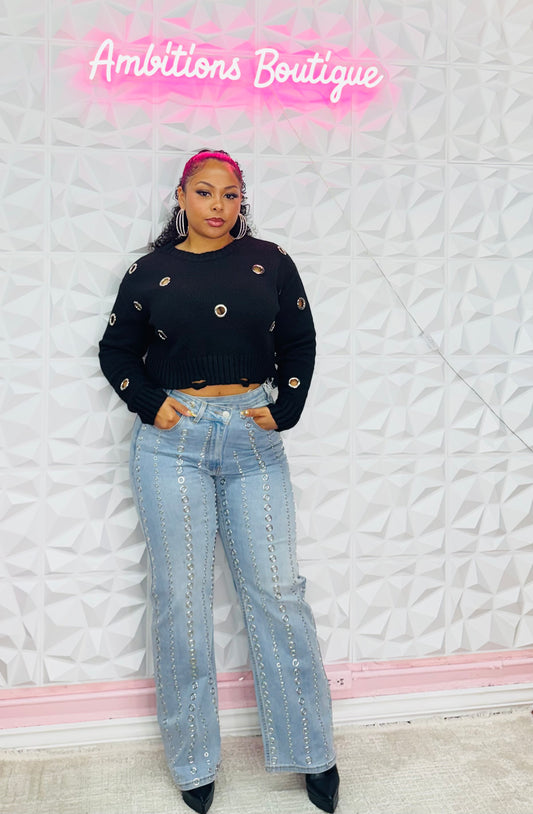Silver grommet jeans
