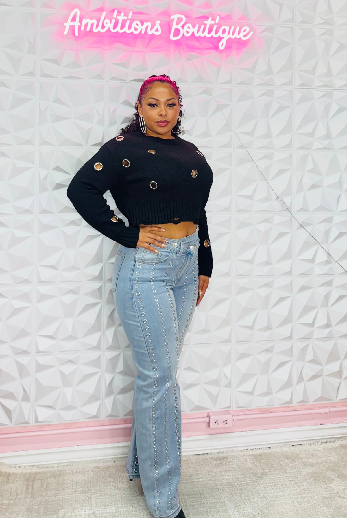 Silver grommet jeans